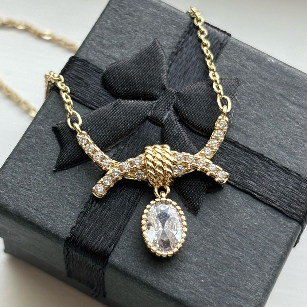 Gold Plated Pavé Crystal Pendant Necklace Dainty Drop Charm Designer Inspired